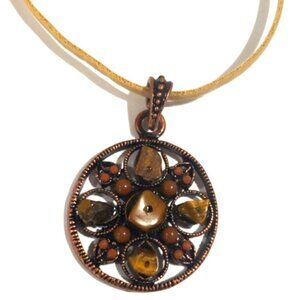Tan color Cord Filigree Brown Circle Design Pendant Necklace, Women's Jewelry #2